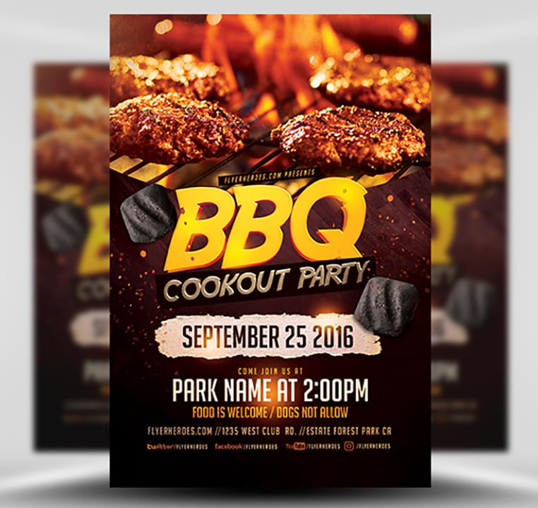 BBQ Cookout Party Flyer Template FlyerHeroes