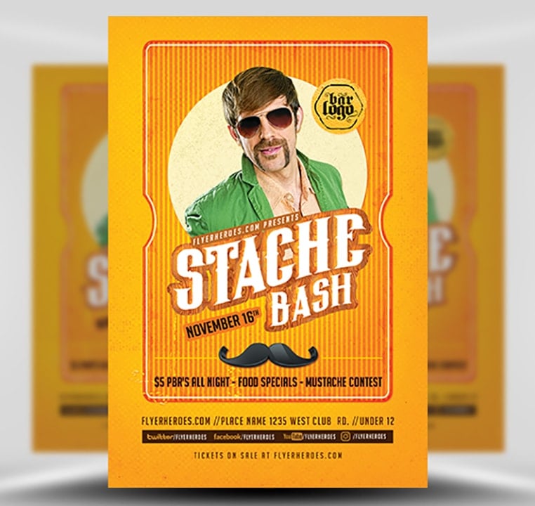 Mustache Bash Flyer Template FlyerHeroes